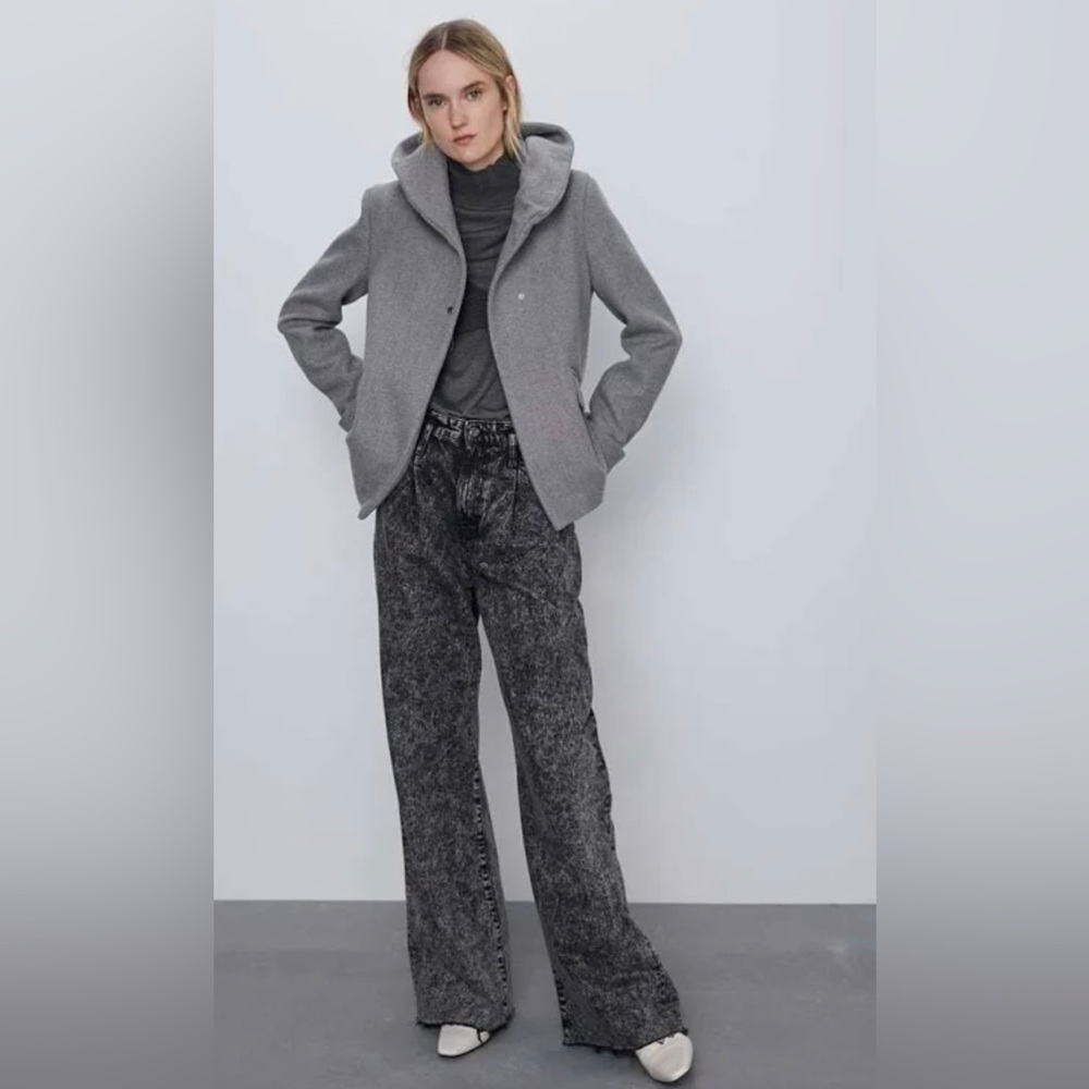 Zara - Grey wool blend wrap collar coat (Size XL)